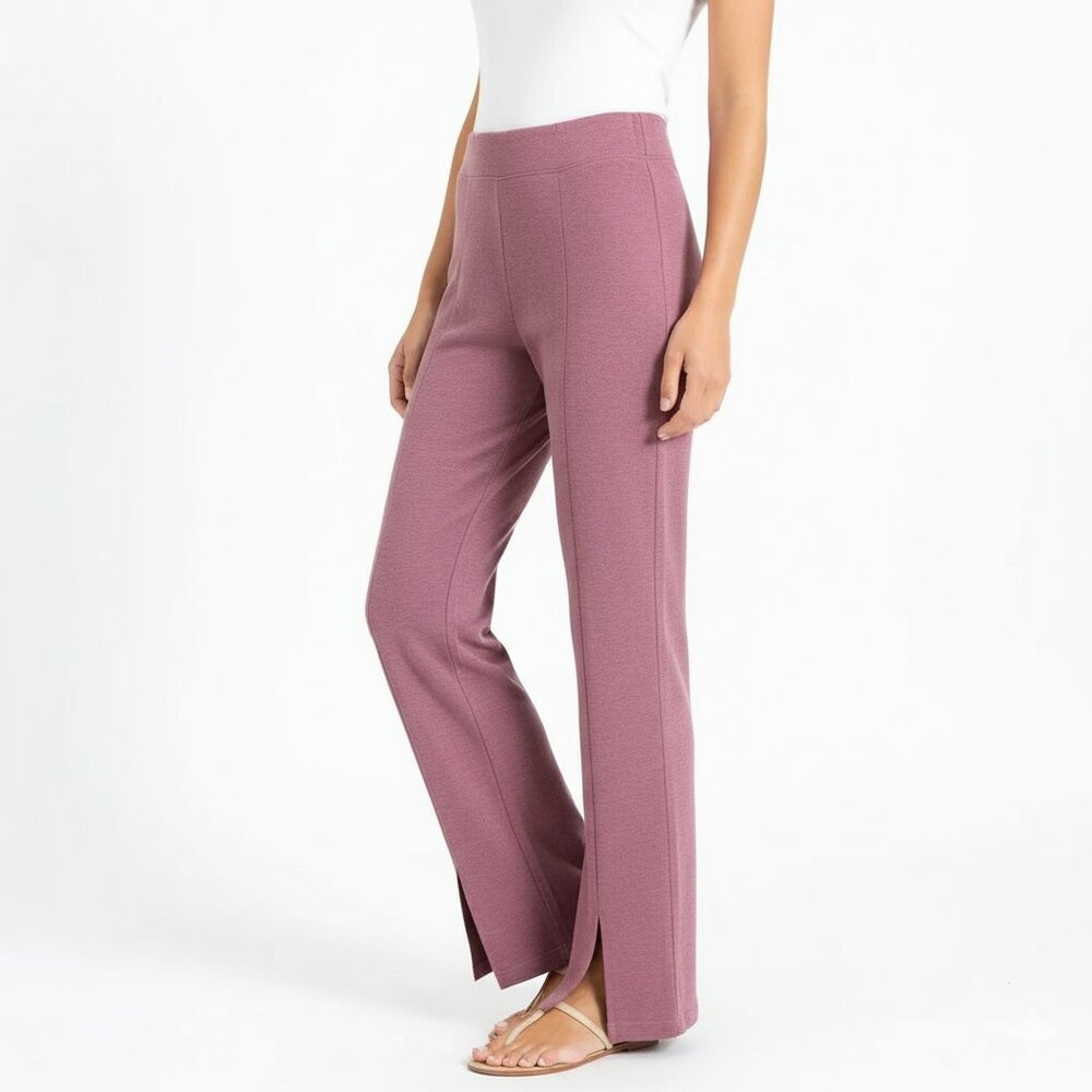 *Smash + Tees High Rise Pink Heather Slitted Wide Leg Pant